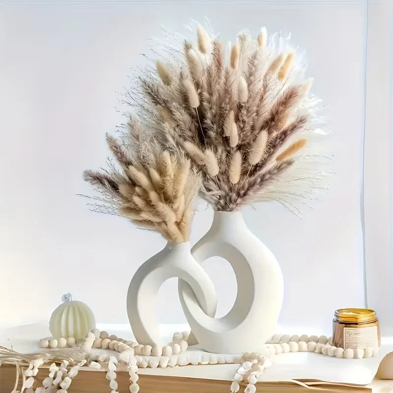 European Style White Plastic Decorative Vase Set - Minimalist Creative Home Decor for Living Room, Entryway & TV Cabinet Decoration
