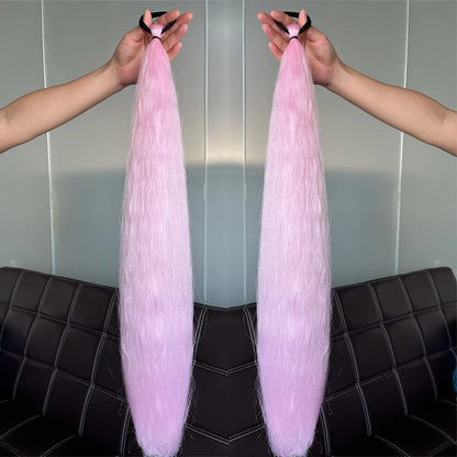 Synthetic Colorful Ponytail Extensions – Long Straight Braided Hairpieces with Rubber Band for Women
