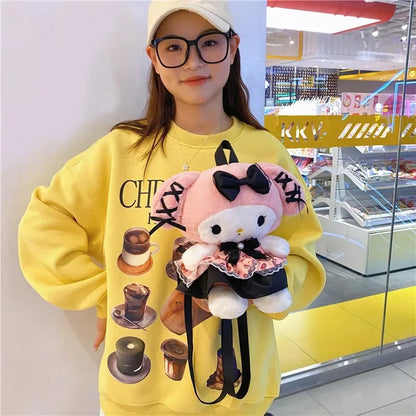 Kawaii Sanrio Kuromi Plush Backpack – Lolita Style Stuffed Animal Doll, My Melody Tote Bag for Women & Girls, Christmas Gift