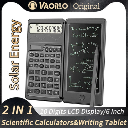 Foldable Solar Scientific Calculator with 6” LCD Writing Tablet – Graphing & Drawing Pad for Students, Teachers & Office Use