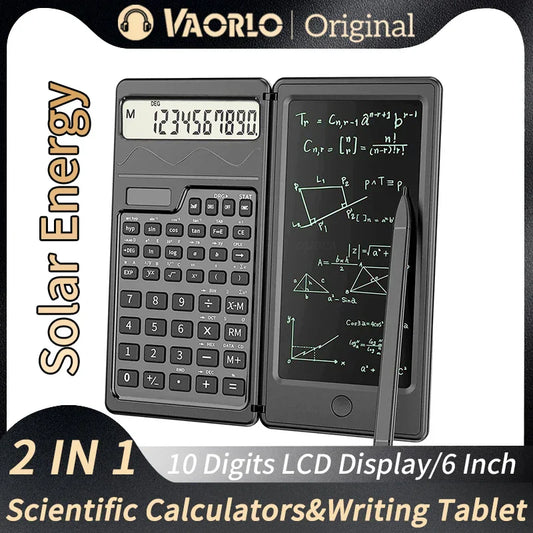 Foldable Solar Scientific Calculator with 6” LCD Writing Tablet – Graphing & Drawing Pad for Students, Teachers & Office Use