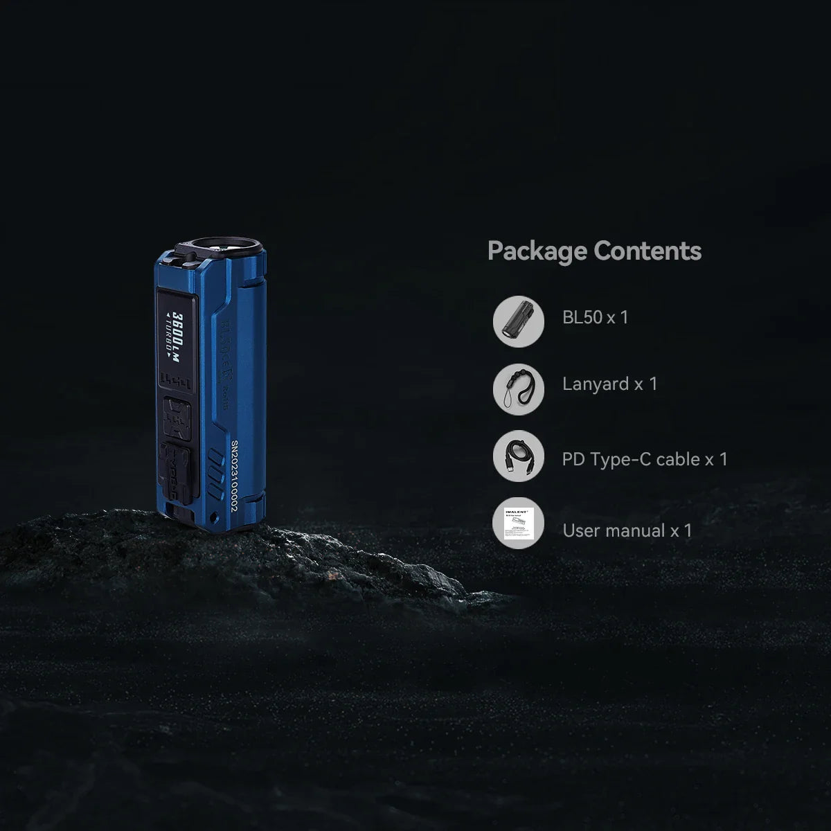 IMALENT BL50 EDC Flashlight – 3600 Lumen Cree XHP50 HI LED, Type-C Rechargeable Dual Light for Camping & Work