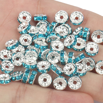 50PCS Rhinestone Spacer Beads Set – Multi-Color Crystal Rondelle Metal Beads for DIY Jewelry & Bracelet Making