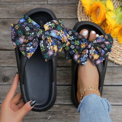 Women's Leopard Bow Flip Flops - Soft Thick-Soled Cloud Slippers for Summer Beach & Travel