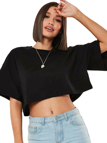 Women’s Cotton Crop Top Sports T-Shirt – Short Sleeve Yoga, Running & Gym Fitness Workout Shirt, Loose Fit Activewear