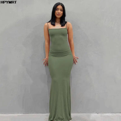 Women’s Satin Slip Maxi Dress – Sleeveless Backless Bodycon Elegant Party Dress Y2K Slim Fit Evening Gown