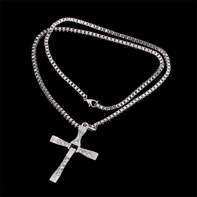 Classic Rhinestone Silver Jesus Cross Pendant Necklace – Crystal Men’s Fashion Jewelry Gift Chain for Daily Wear