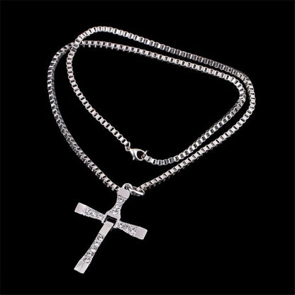 Classic Rhinestone Silver Jesus Cross Pendant Necklace – Crystal Men’s Fashion Jewelry Gift Chain for Daily Wear