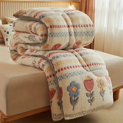 Winter Bedding Thick Flannel Fleece Quilt – Warm Comforter for Cold Nights, Bed Duvet & Blanket Set