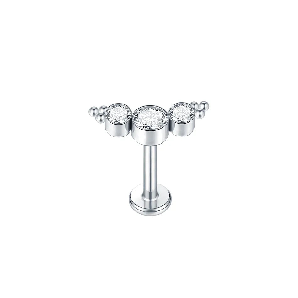 Titanium CZ Tragus & Helix Stud – Internally Threaded Labret Lip Ring Piercing Earring (1PC)