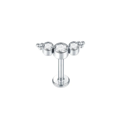 Titanium CZ Tragus & Helix Stud – Internally Threaded Labret Lip Ring Piercing Earring (1PC)