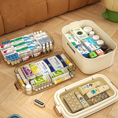 3/4-Layer Large Capacity Medicine Organizer Box – Portable Family First Aid Kit & Pill Storage Container