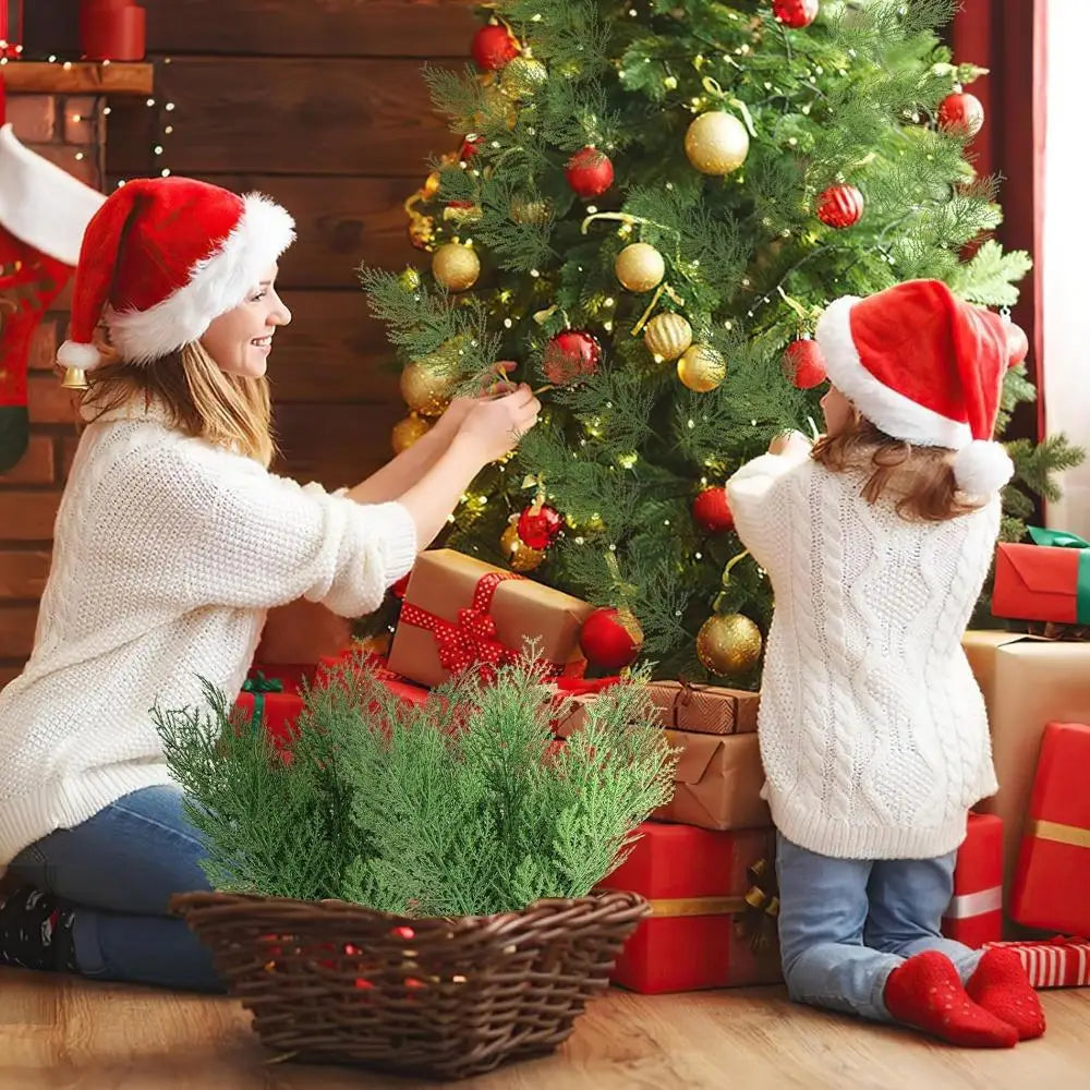 Christmas Faux Cedar Stems - Artificial Greenery Pine Picks for Wreaths, Holiday Crafts & Decorations