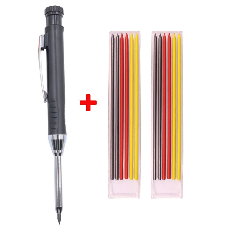 Solid Carpenter Mechanical Pencil – Woodworking Marking Tool with 3 Color Refills, Built-in Sharpener, and Scriber Lead