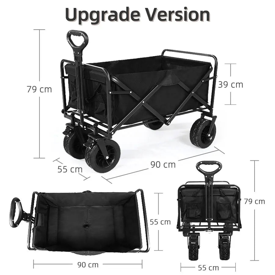 500lbs Heavy Duty Foldable Wagon — Portable Outdoor Utility Cart, Collapsible Shopping, Beach & Garden Pull Trolley