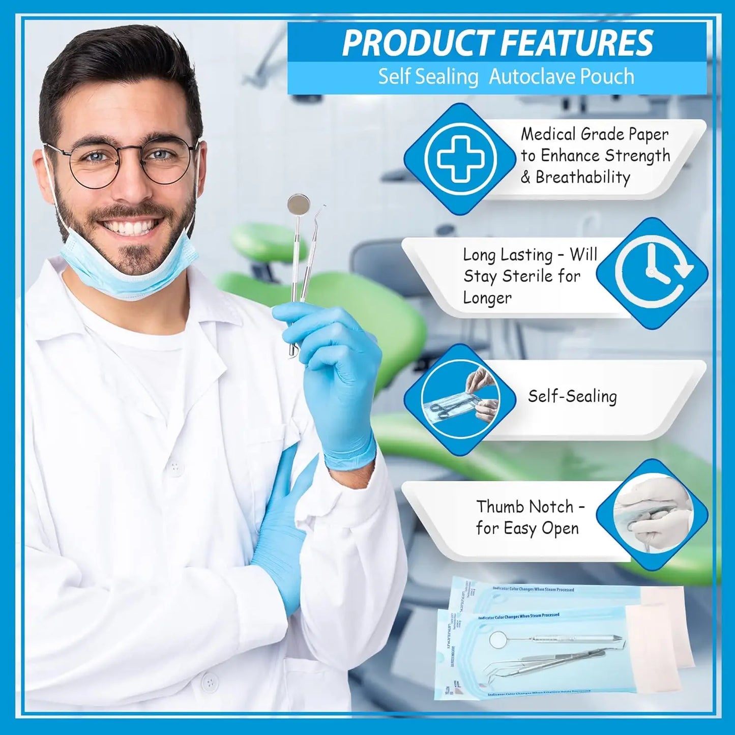 MAMBA Disposable Self-Sealing Sterilization Pouches – 10/20PCS Self-Adhesive Clean Bags for Tattoo Supplies