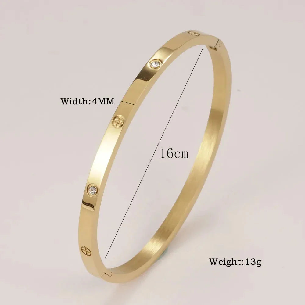 Stainless Steel Cuff Bracelet — Crystal Charm Bangle for Women, Fashion Jewelry