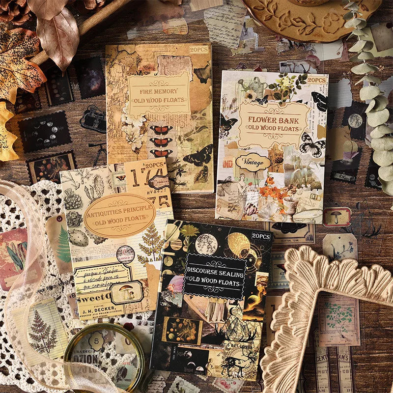 20 Sheets Vintage Scrapbooking Stickers, PET Material, Creative DIY Journal Collage, Journaling Supplies