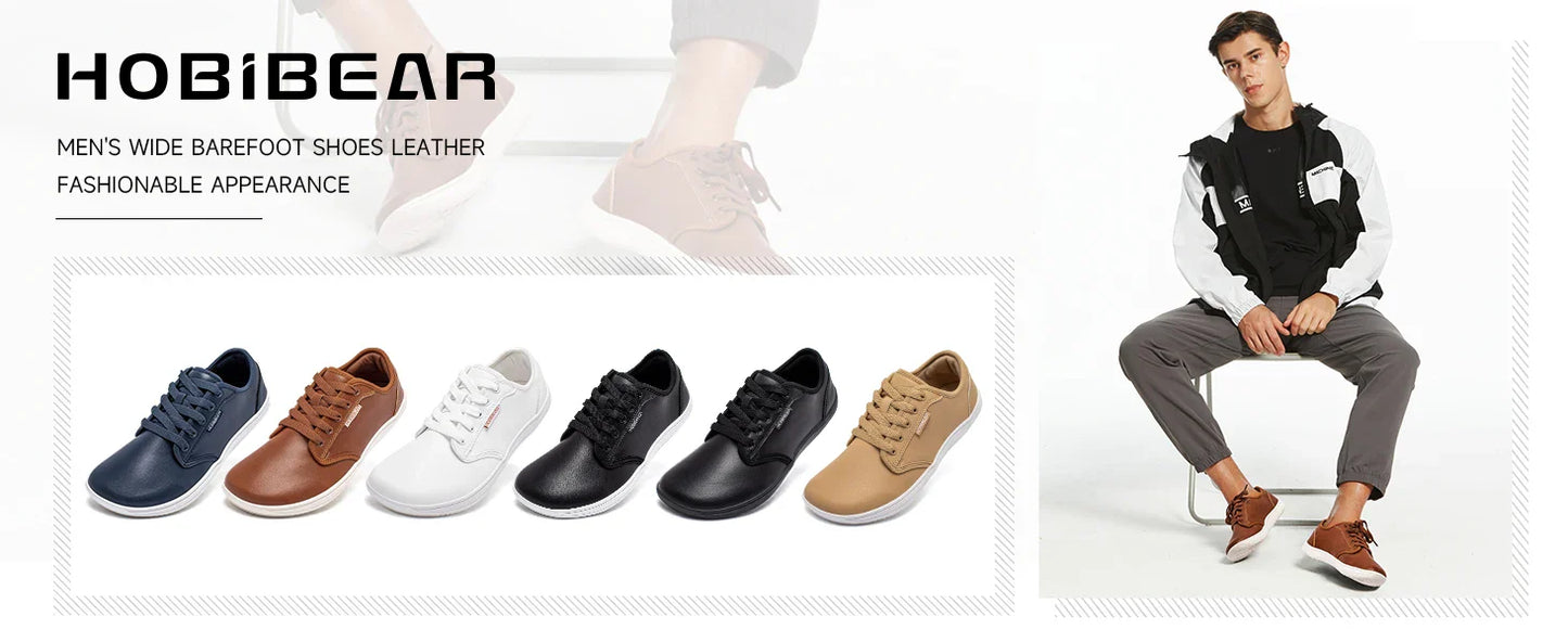 HOBIBEAR Unisex Wide Barefoot Shoes – Zero Drop Minimalist Sneakers for Men & Women, Artificial Leather Trail Walking Shoes