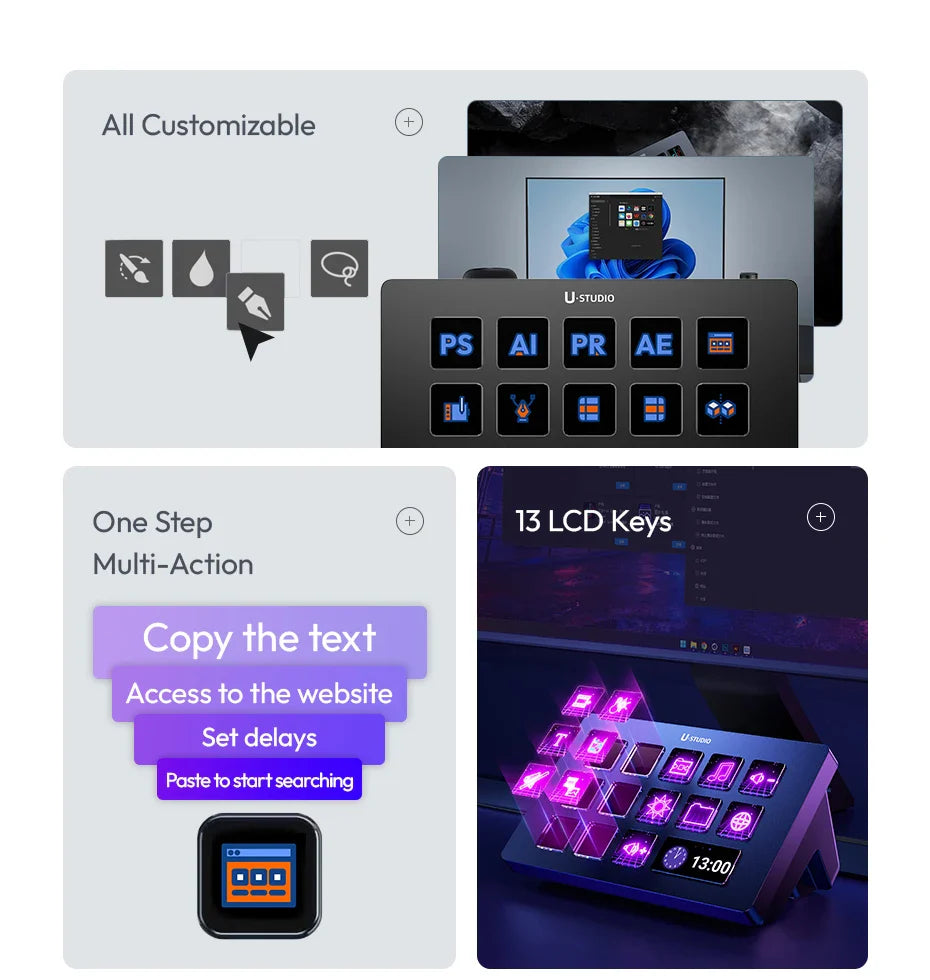 Ulanzi D200 Live Streaming Controller – 13 LCD Keys for Vlog, Content Creation, Photo & Video Editing, Gaming, Office Work