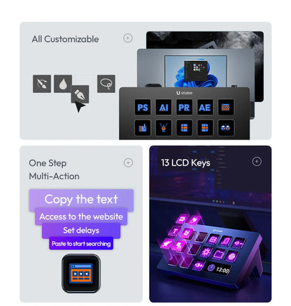 Ulanzi D200 Live Streaming Controller – 13 LCD Keys for Vlog, Content Creation, Photo & Video Editing, Gaming, Office Work