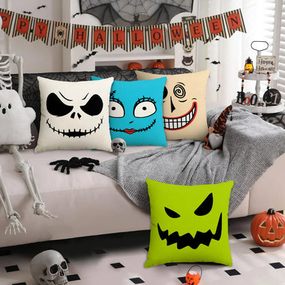 Halloween Pillow Covers — 1pc/4pcs Horror Expression Cushion Covers for Sofa & Home Decor