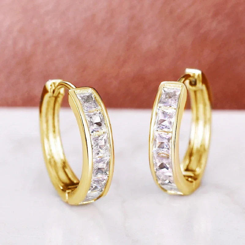 Huitan Classic Princess Square CZ Hoop Earrings for Women – Simple & Elegant Versatile Jewelry Accessories