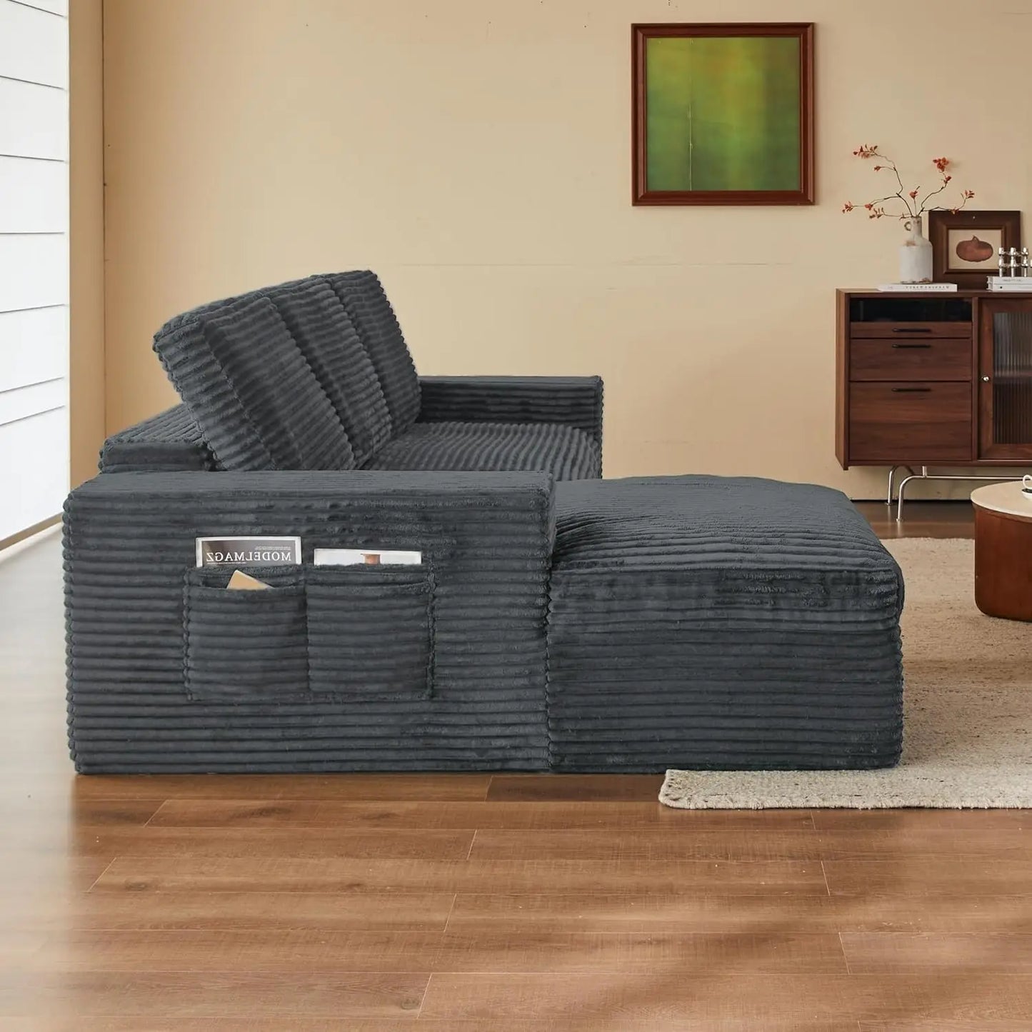 104'' Cloud Modular Sectional Sofa – Deep Seat Corduroy Couch with Chaise, Memory Foam Fluffy Boneless Living Room Sofa
