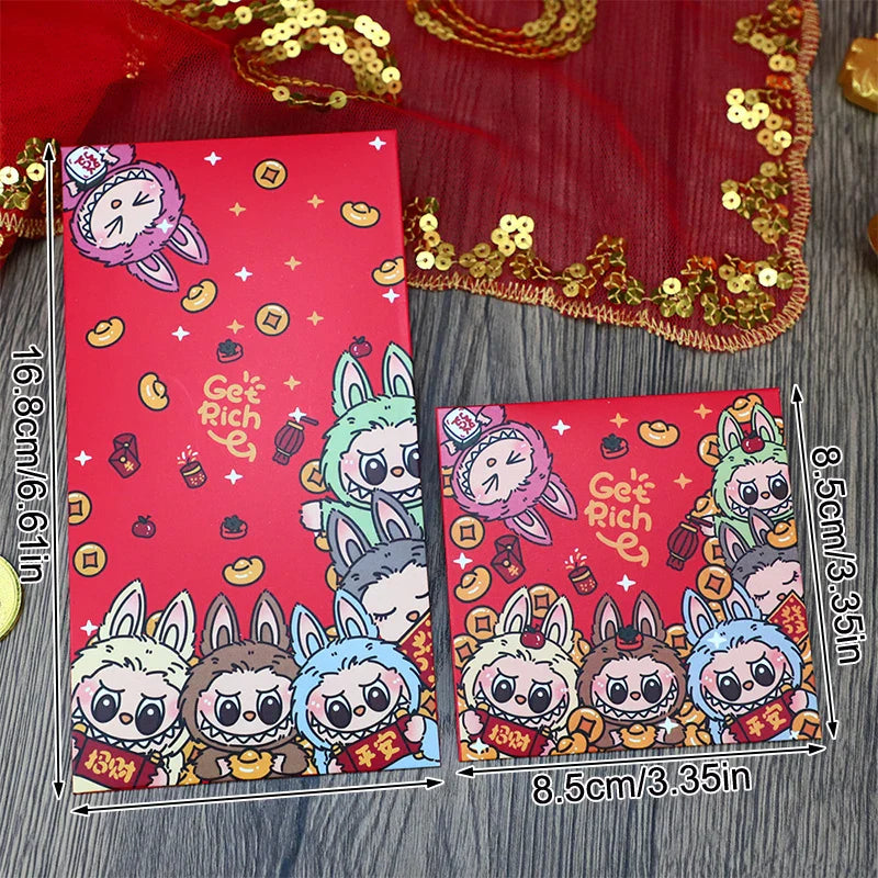 10pcs Labubu Chinese New Year Red Packets - Cute Animated Spring Festival Envelopes for Kids' Lucky Money & Wedding Gifts
