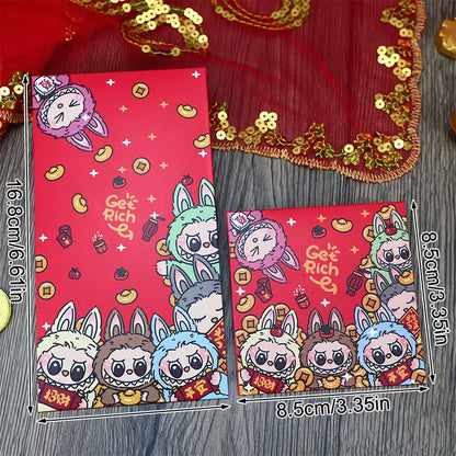 10pcs Labubu Chinese New Year Red Packets - Cute Animated Spring Festival Envelopes for Kids' Lucky Money & Wedding Gifts