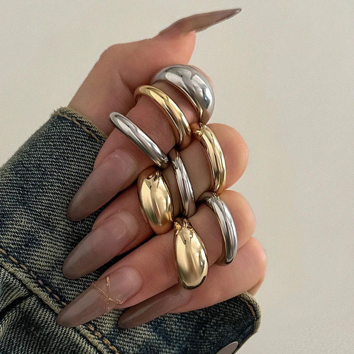 8Pcs/Set Creative Water Drop Rings for Women – Vintage Geometric Adjustable Open Finger Rings, Couple Wedding Accessories