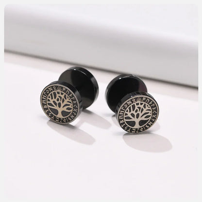 Vnox Men's Viking Black Stud Earrings - Vegvisir & Norse Valknut, Cool Punk Stainless Steel Set