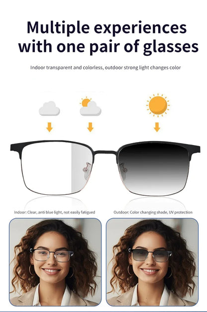 CLLOIO Wireless Bluetooth Smart Glasses – Photochromic Sunglasses with Anti-Blue Ray Reading Lenses & Myopia Prescription Support for Men & Women