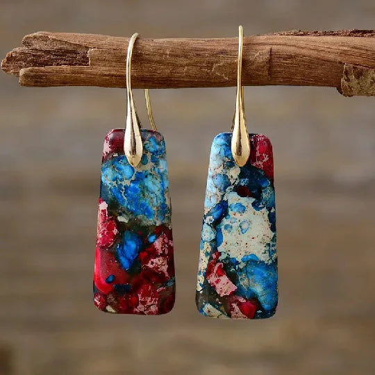 Bohemian Natural Stone Geometric Earrings - Luxury Emperor Stone Pendant Jewelry for Women