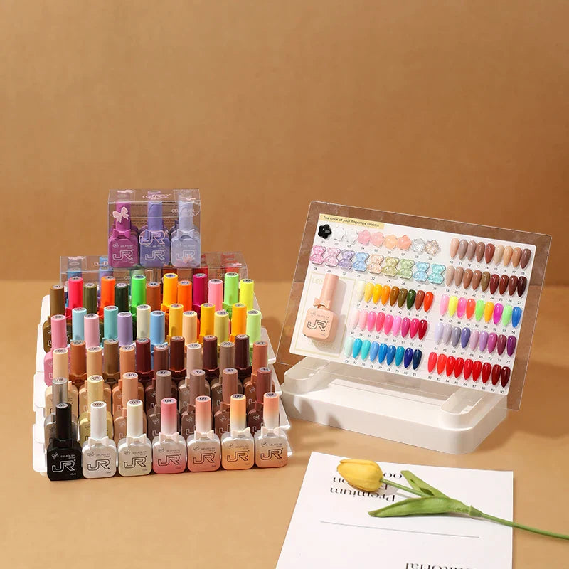 JR 9pcs Gel Nail Polish Set 15ml – Red, Pink, Nude UV LED Soak-Off Kit with Top & Base Coat for DIY Manicure & Gifts