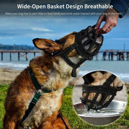 Adjustable Dog Muzzle with Reflective Strip – Anti-Biting Breathable Plastic Mouth Cover for Dogs