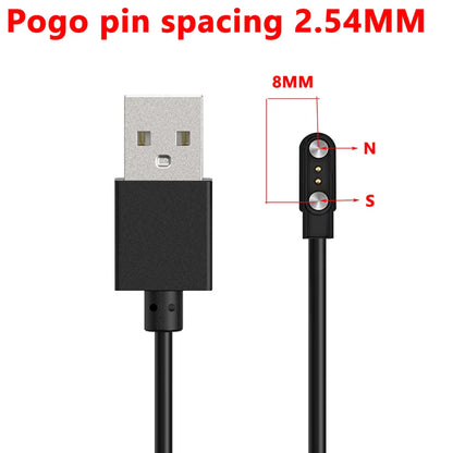 2-Pin Magnetic Pogo Pin USB Charging Cable – Smart Watch Charger for Kids Models Q750S, T88, A20, A20S, TD05 & V6G, USB 2.0 Magnetic Power Cord