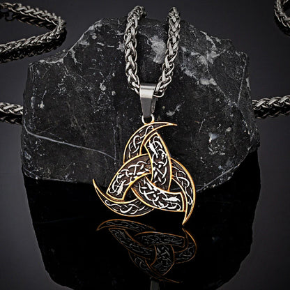 Men’s Celtics Knot Trinity Pendant Necklace — Stainless Steel Norse Runes Viking Amulet, Slavic Icelandic Vintage Jewelry Gift