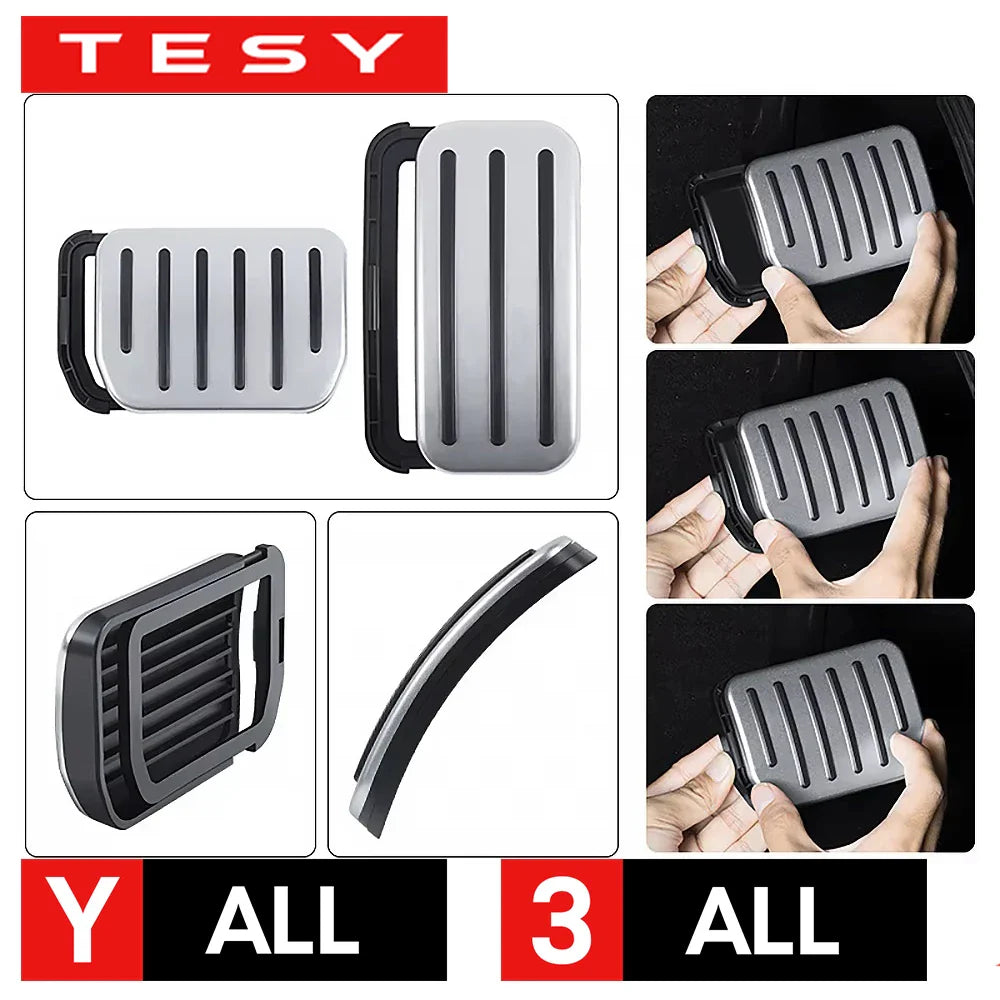TESY Anti-Slip Pedal Covers for Tesla Model 3 Highland & Model Y Juniper – Accelerator, Brake & Foot Rest Protection Set