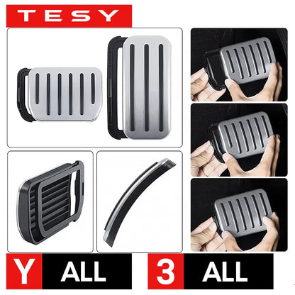TESY Anti-Slip Pedal Covers for Tesla Model 3 Highland & Model Y Juniper – Accelerator, Brake & Foot Rest Protection Set