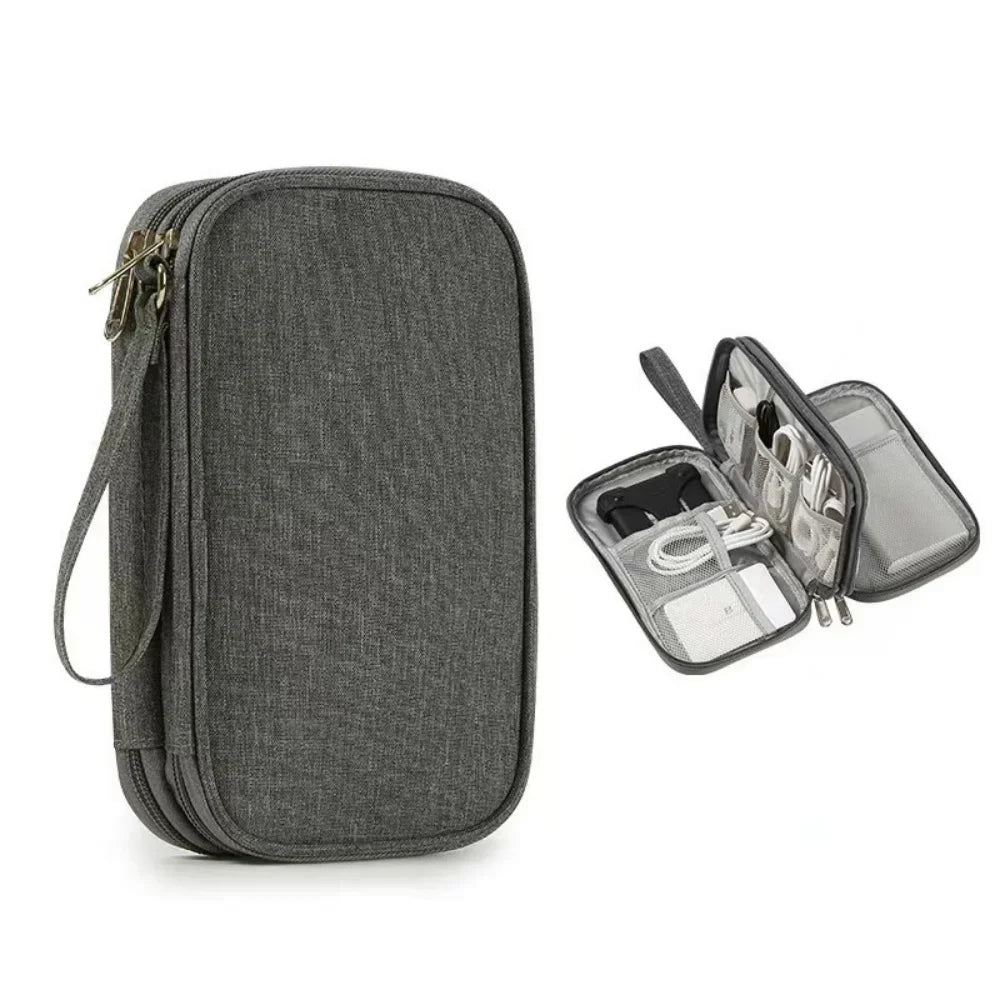 Travel Electronics Organizer Bag — Portable Waterproof Double-Layer Storage for Cables, Wires & Accessories