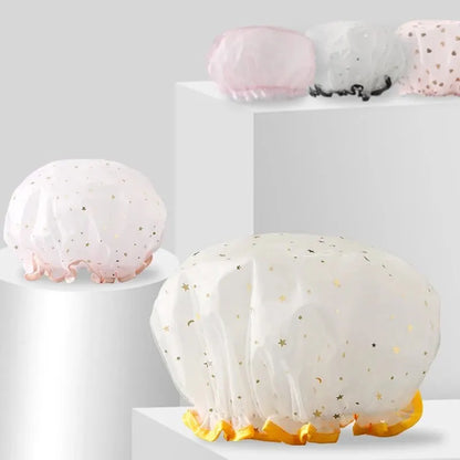 Double-Layer Waterproof Shower Cap — PVC Bathing Hat for Adult Women, Kitchen & Bathroom Use