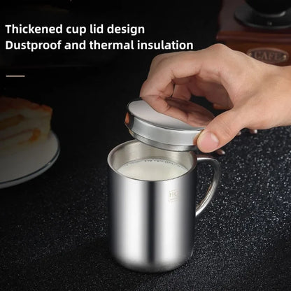 304 Stainless Steel Double-Layer Mug – Anti-Scalding Thermos Cup for Coffee, Tea, Milk, and Beer – Office and Home Use