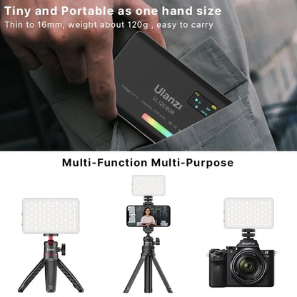 Ulanzi VL120 Full Color RGB Video Light – Dimmable 2500K-9000K LED Photography & Vlog Fill Light for Cameras