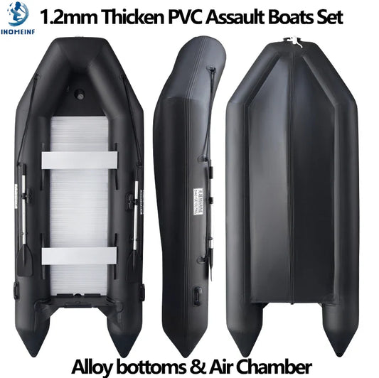1.2mm Thickened PVC Assault Boats – V-Shape Keel Inflatable Fishing Boat Set with Alloy Bottoms (230-380cm)