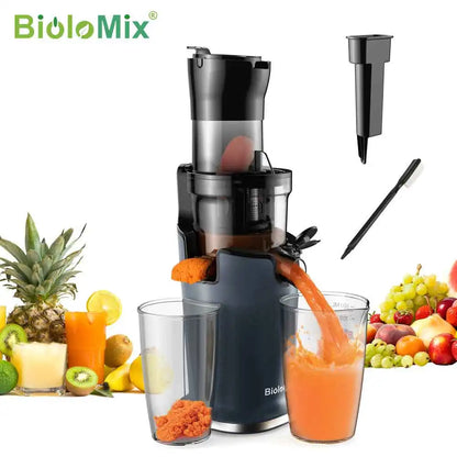 BioloMix Cold Press Juicer – 78mm Feed Chute, 200W Slow Masticating Juice Extractor, 40-65RPM for Whole Fruits