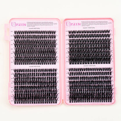 DIY Segmented False Eyelash Set – Large Capacity Cluster Lash Book with Glue, Remover, Tweezers, Brush & Festival Gift