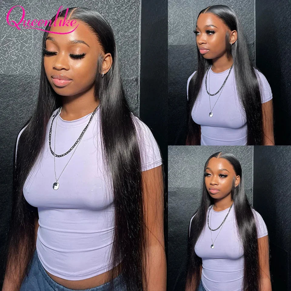 Queenlike Straight Human Hair Bundles With Lace Closure - Brazilian Weave 30 40 Inch 5x5 6x6 13x4 Frontal Hair Extensions