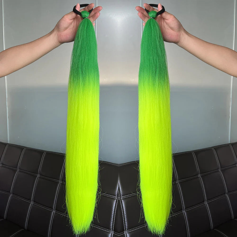 2PCS Synthetic Straight Ponytail Hair Extensions – Colorful Braiding with Elastic Hair Tie for Women