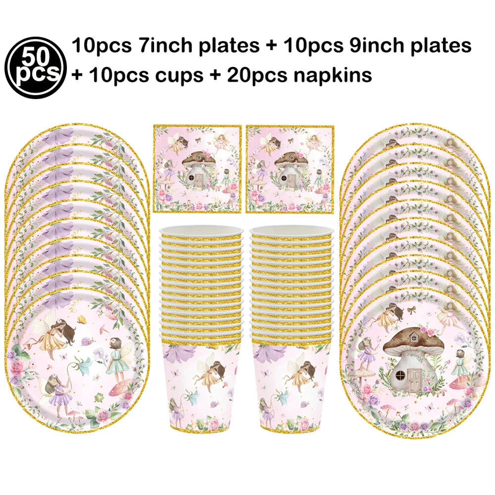Pink Butterfly Fairy Party Tableware Set – Disposable Plates, Cups & Napkins for Birthday, Wedding & Baby Shower Decor